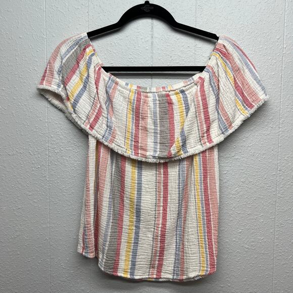 Allison Joy Gauzy Off Shoulder Ruffle Coastal Cowgirl Cottagecore Cotton Top XS - Picture 7 of 12